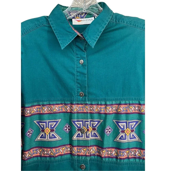 Vintage Women's Aztec Western Print Long Sleeve Button Up Shirt Size Large (L) - Picture 3 of 7